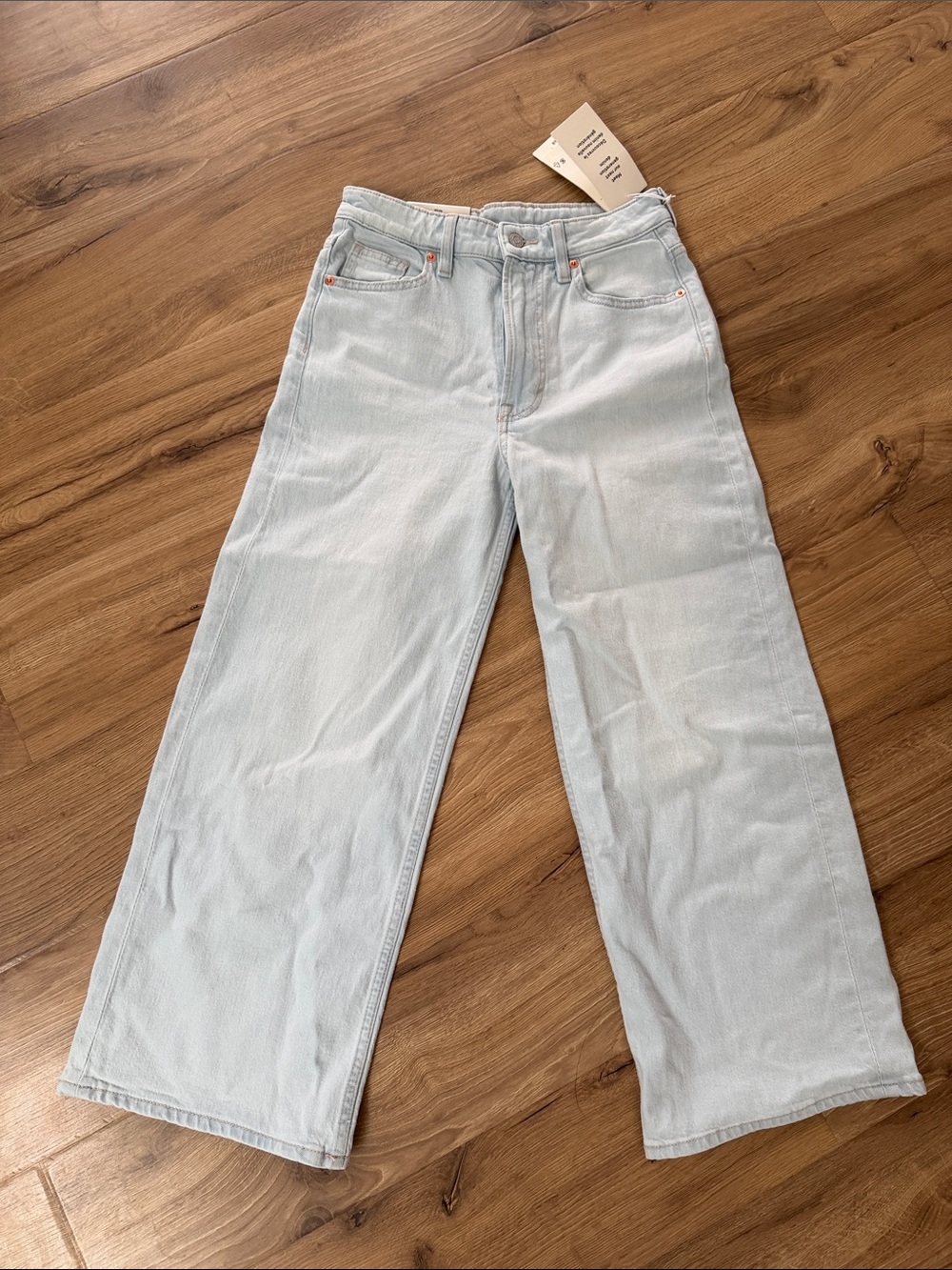 H&M Light Blue Wide-Leg High-Rise Cropped Jeans